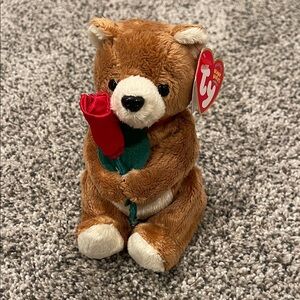 Ty Beanie Baby Always Plush Bear with Red Rose